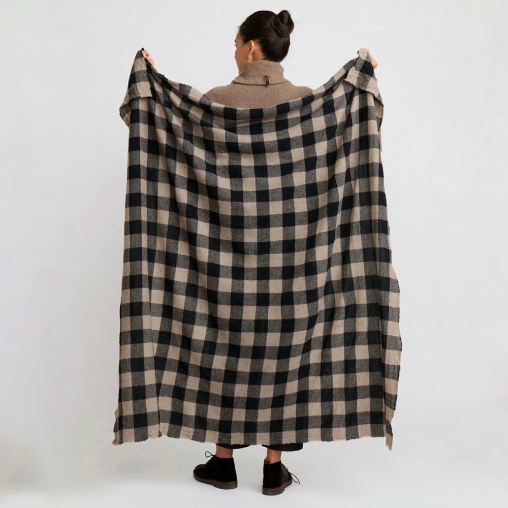 DANIELA GREGIS Large Wool Stole - Pink Black Check - $900 - Blanket/Scarf/Wrap!